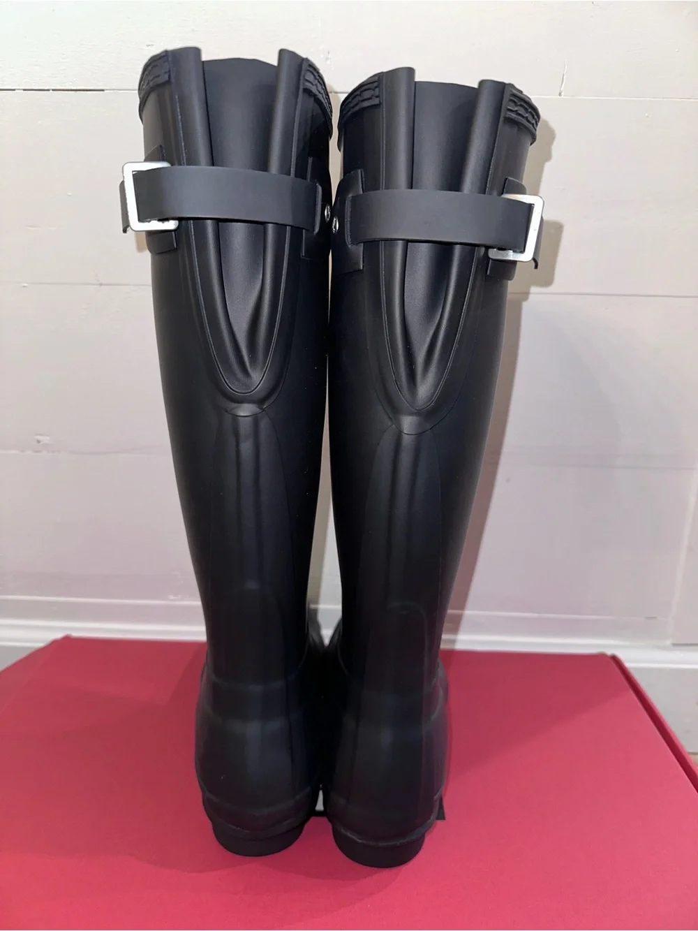 Hunter Tall Black Rain Boots with Red Logo